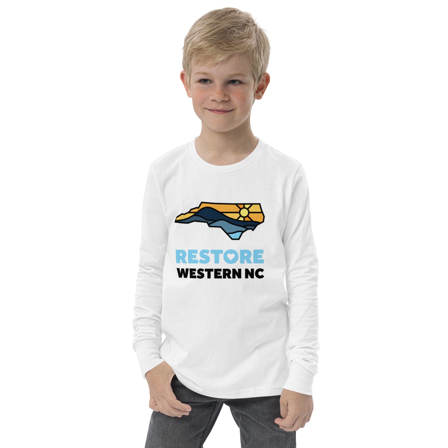 Restore Western NC Youth Long Sleeve Tee in White