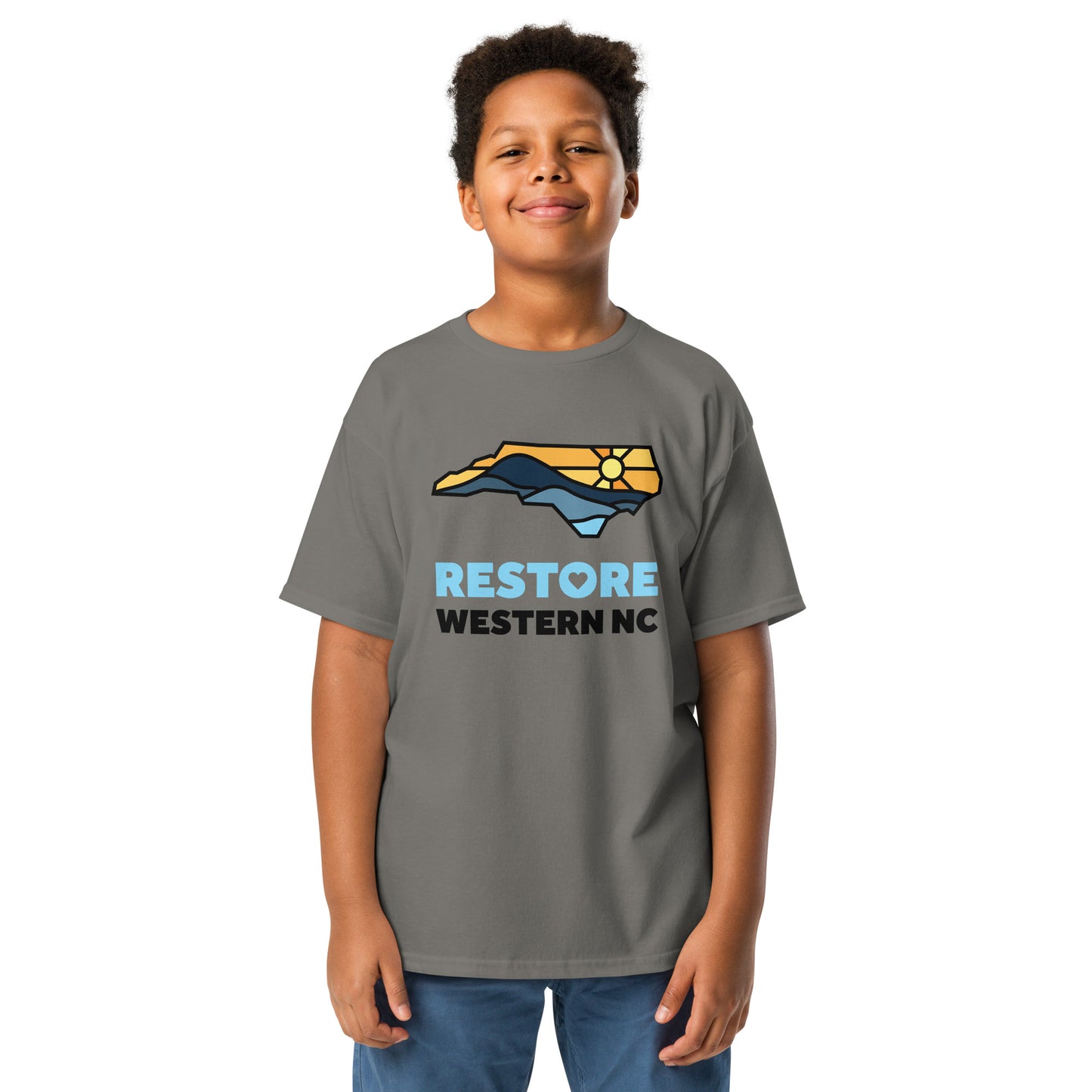 Restore Western NC Youth Classic Tee in Charcoal and Natural