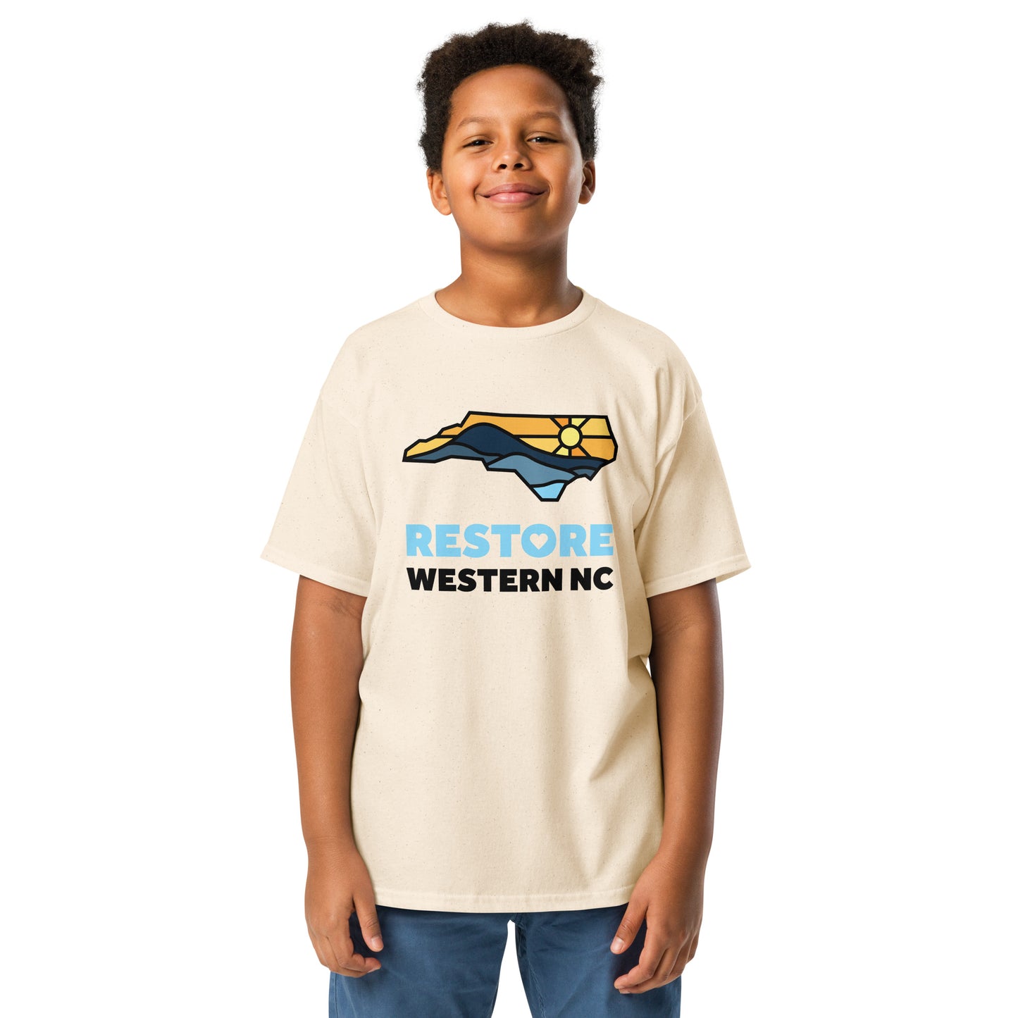 Restore Western NC Youth Classic Tee in Charcoal and Natural