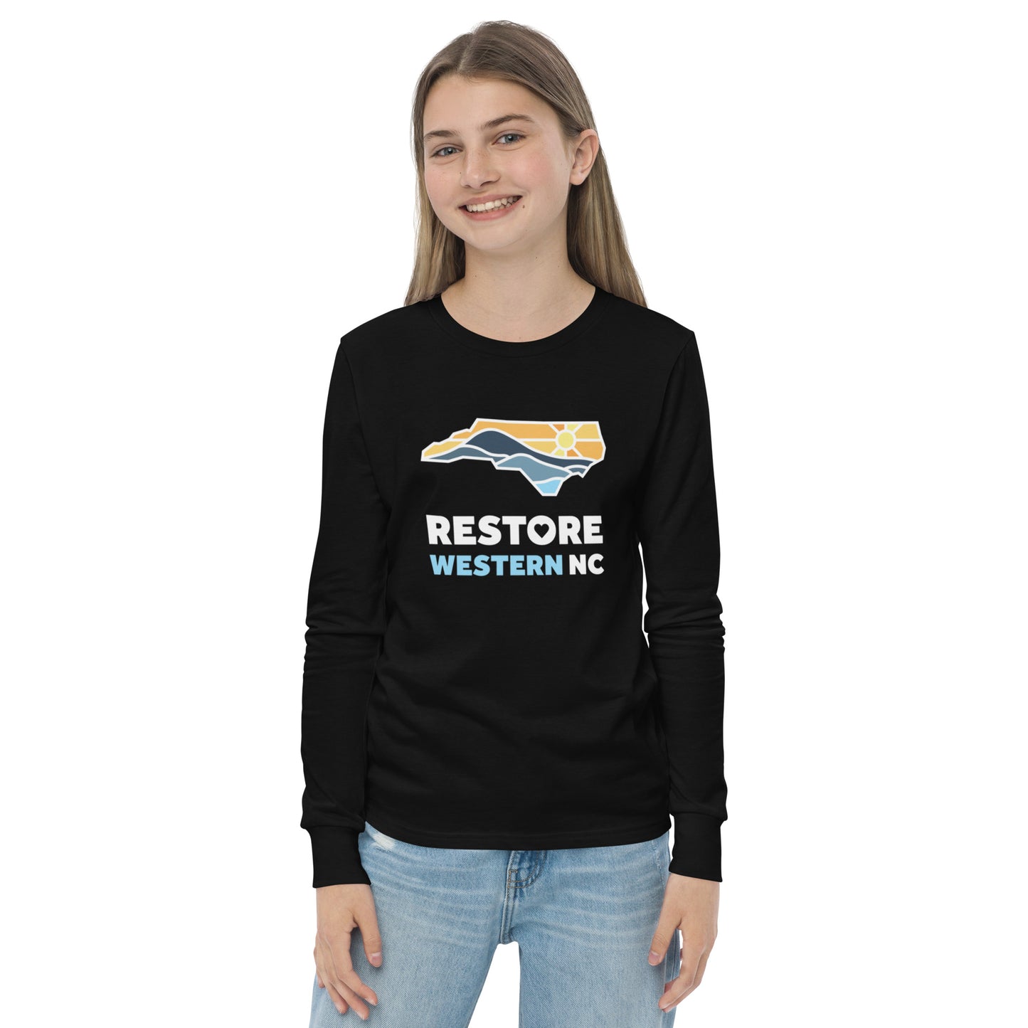 Restore Western NC Youth Long Sleeve Tee in Black