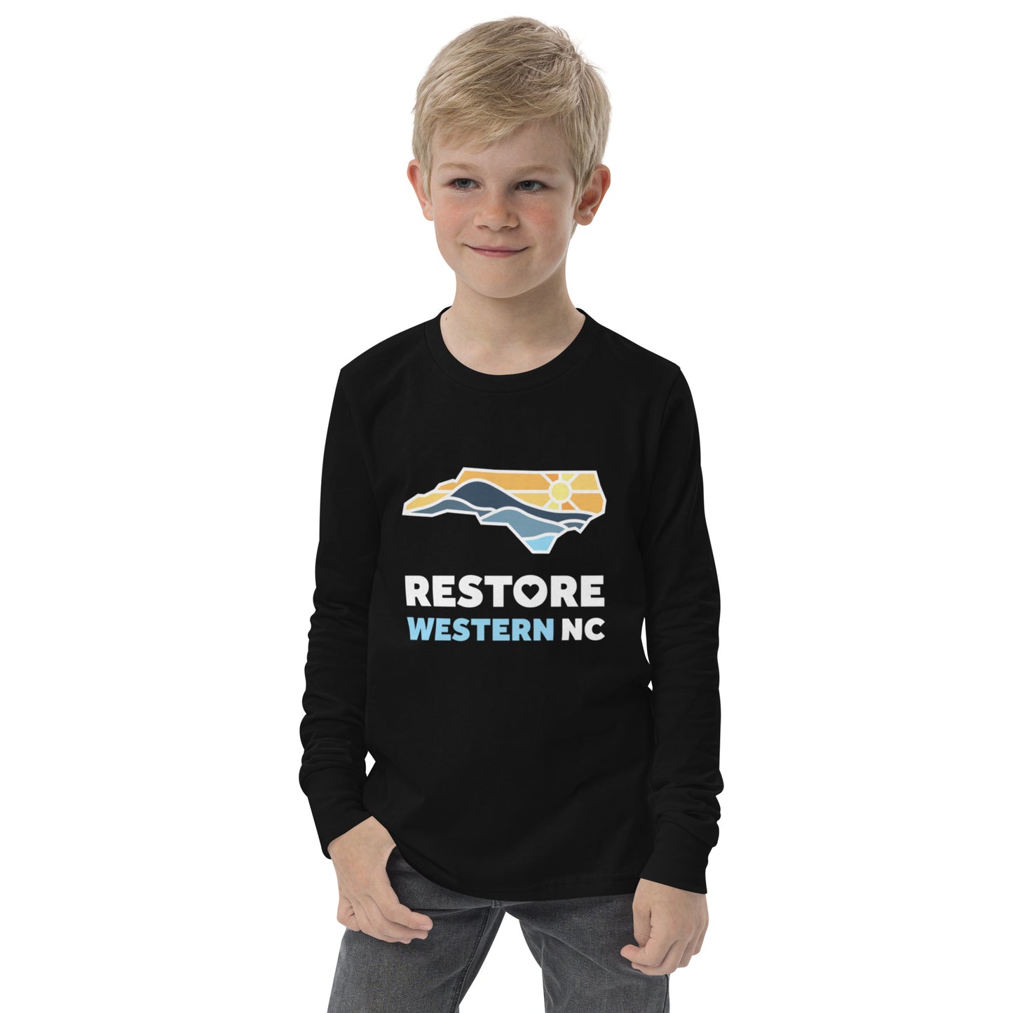 Restore Western NC Youth Long Sleeve Tee in Black