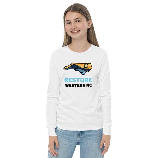 Restore Western NC Youth Long Sleeve Tee in White